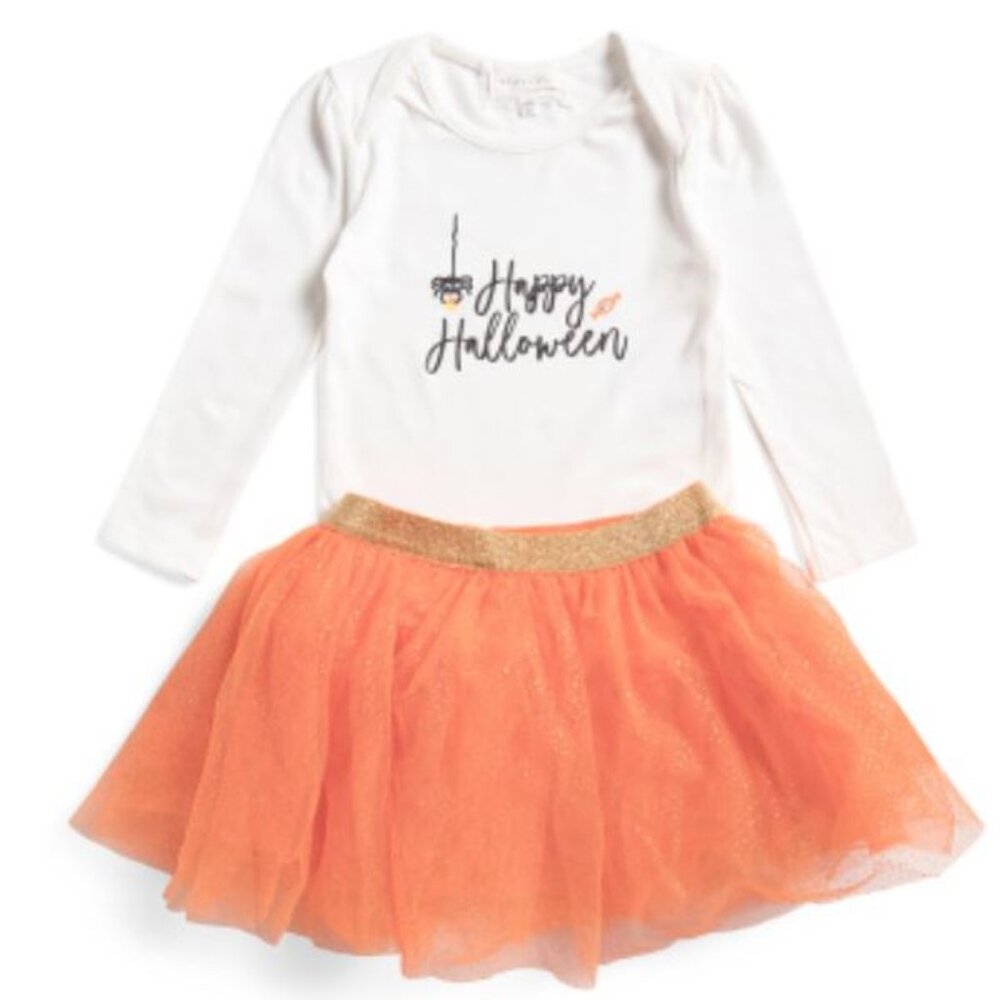 NWT Btween Halloween Infant Girls Embroidery Top & Tutu Skirt & Hair Clips Set